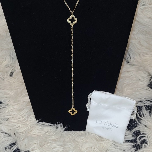 LaSoula Gold Plated Sterling Silver Y Drop Necklace - Picture 3 of 6